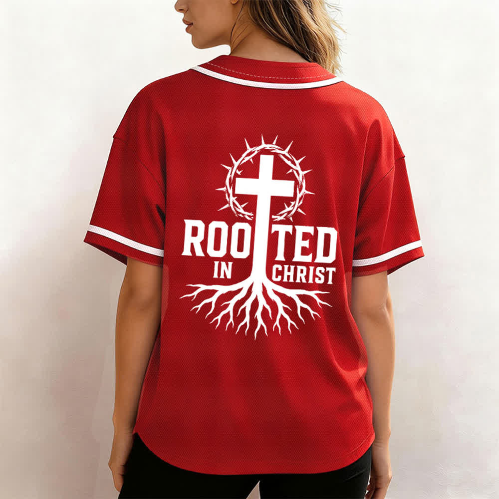 Christianartworkshop Rooted In Christ Black Button Up Baseball Jersey - image 38