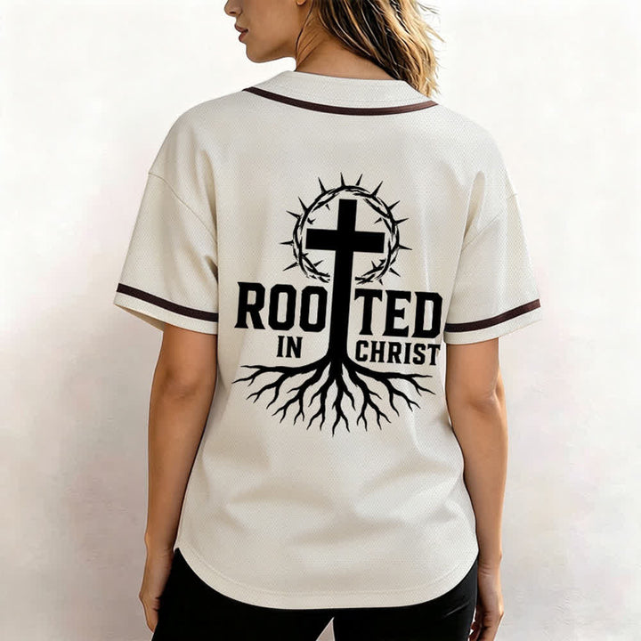 Christianartworkshop Rooted In Christ Black Button Up Baseball Jersey - image 10