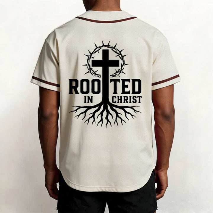 Christianartworkshop Rooted In Christ Black Button Up Baseball Jersey - image 12