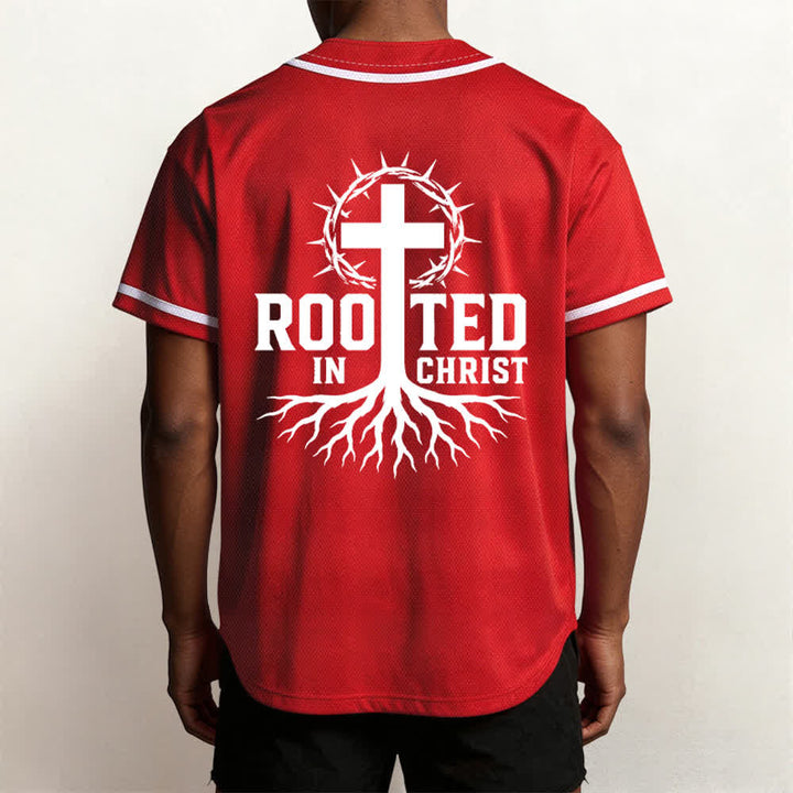 Christianartworkshop Rooted In Christ Black Button Up Baseball Jersey - image 40