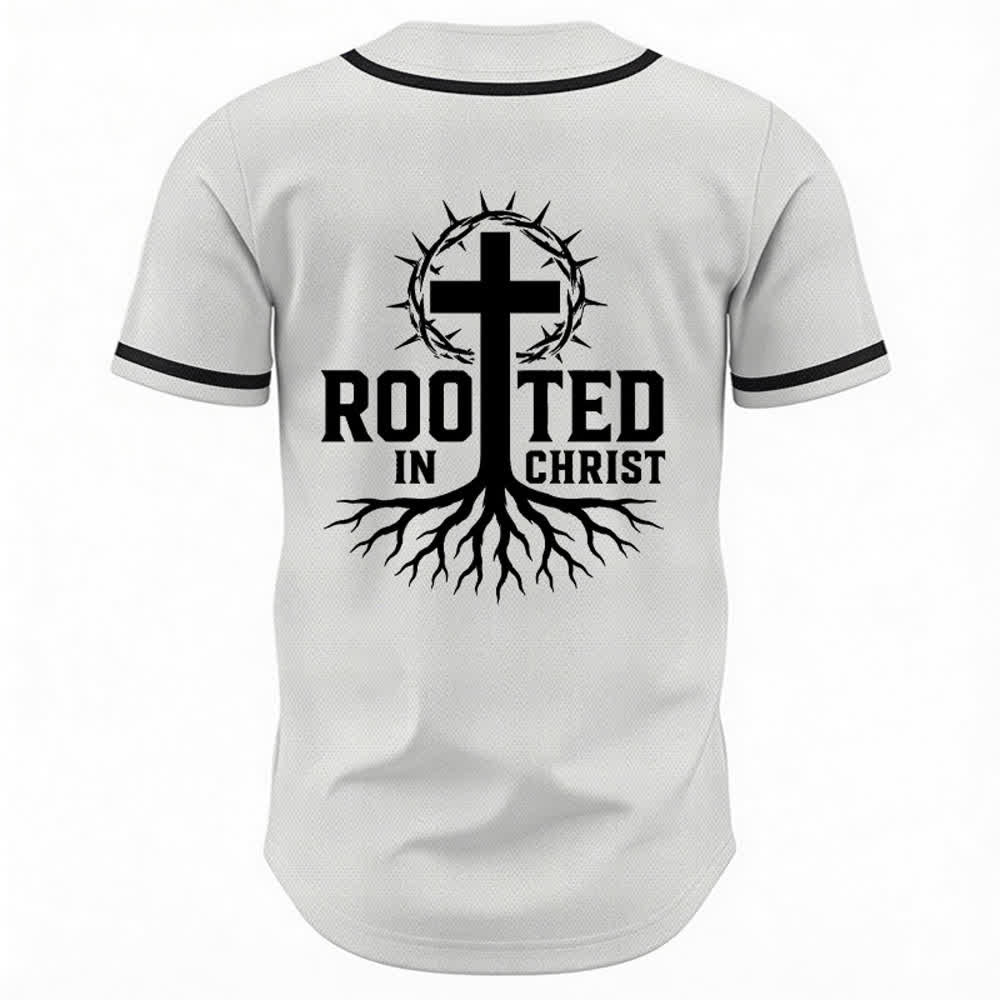 Christianartworkshop Rooted In Christ Black Button Up Baseball Jersey - image 22