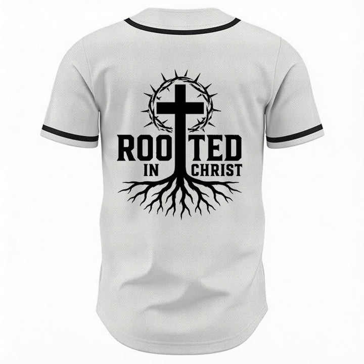 Christianartworkshop Rooted In Christ Black Button Up Baseball Jersey - image 22