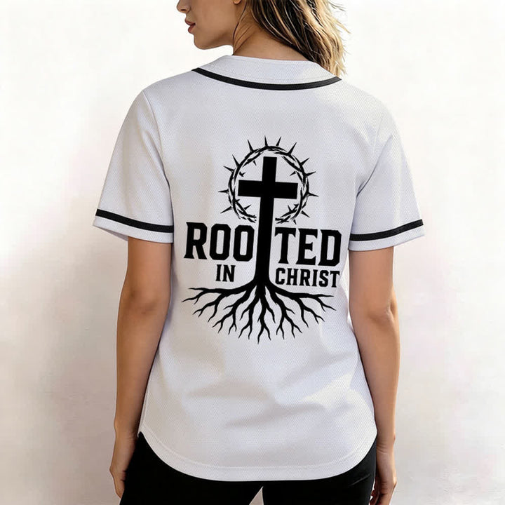 Christianartworkshop Rooted In Christ Black Button Up Baseball Jersey - image 24