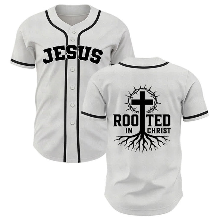 Christianartworkshop Rooted In Christ Black Button Up Baseball Jersey - White - 5XL - image 21