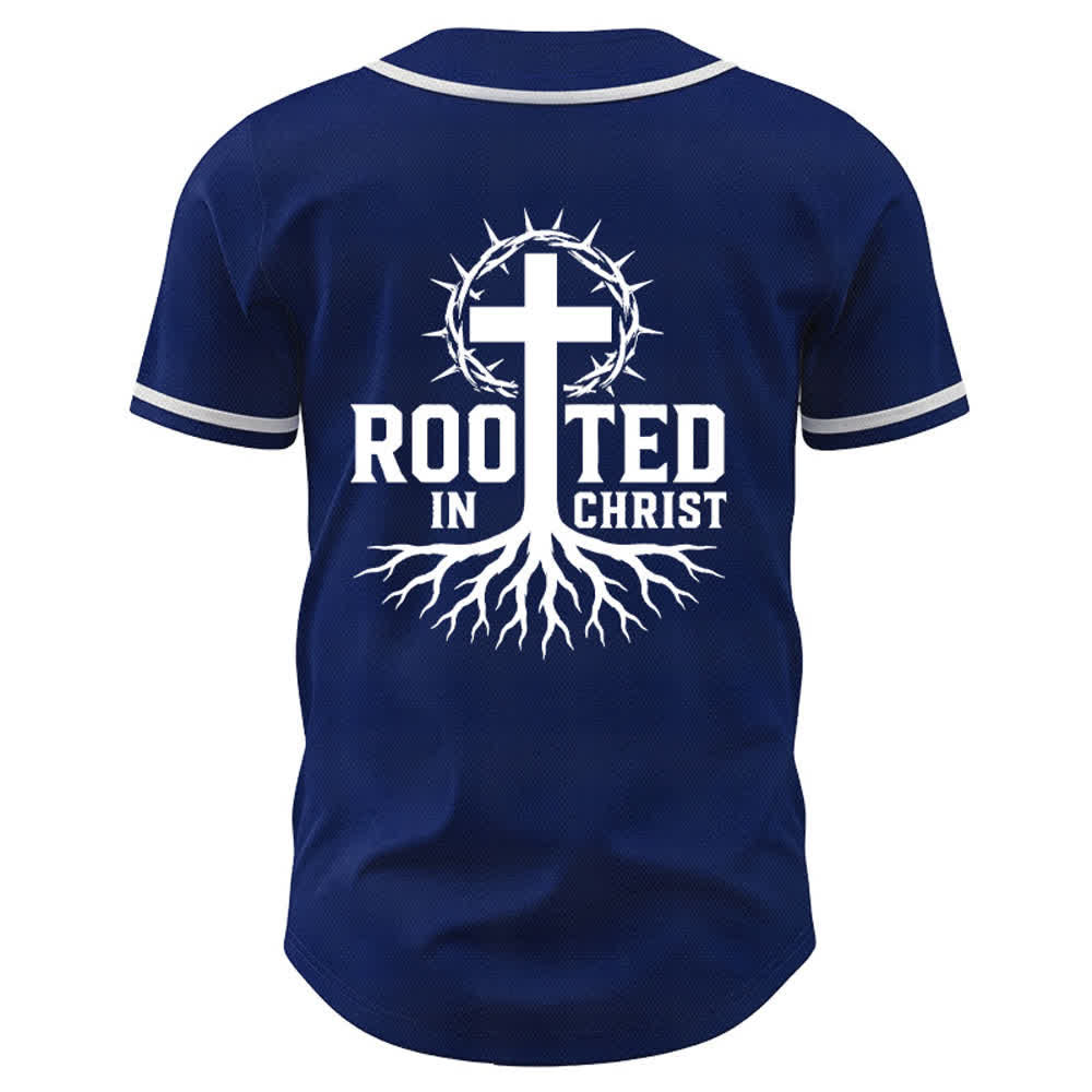 Christianartworkshop Rooted In Christ Black Button Up Baseball Jersey - image 50