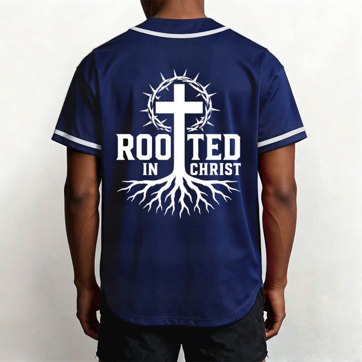 Christianartworkshop Rooted In Christ Black Button Up Baseball Jersey - image 54