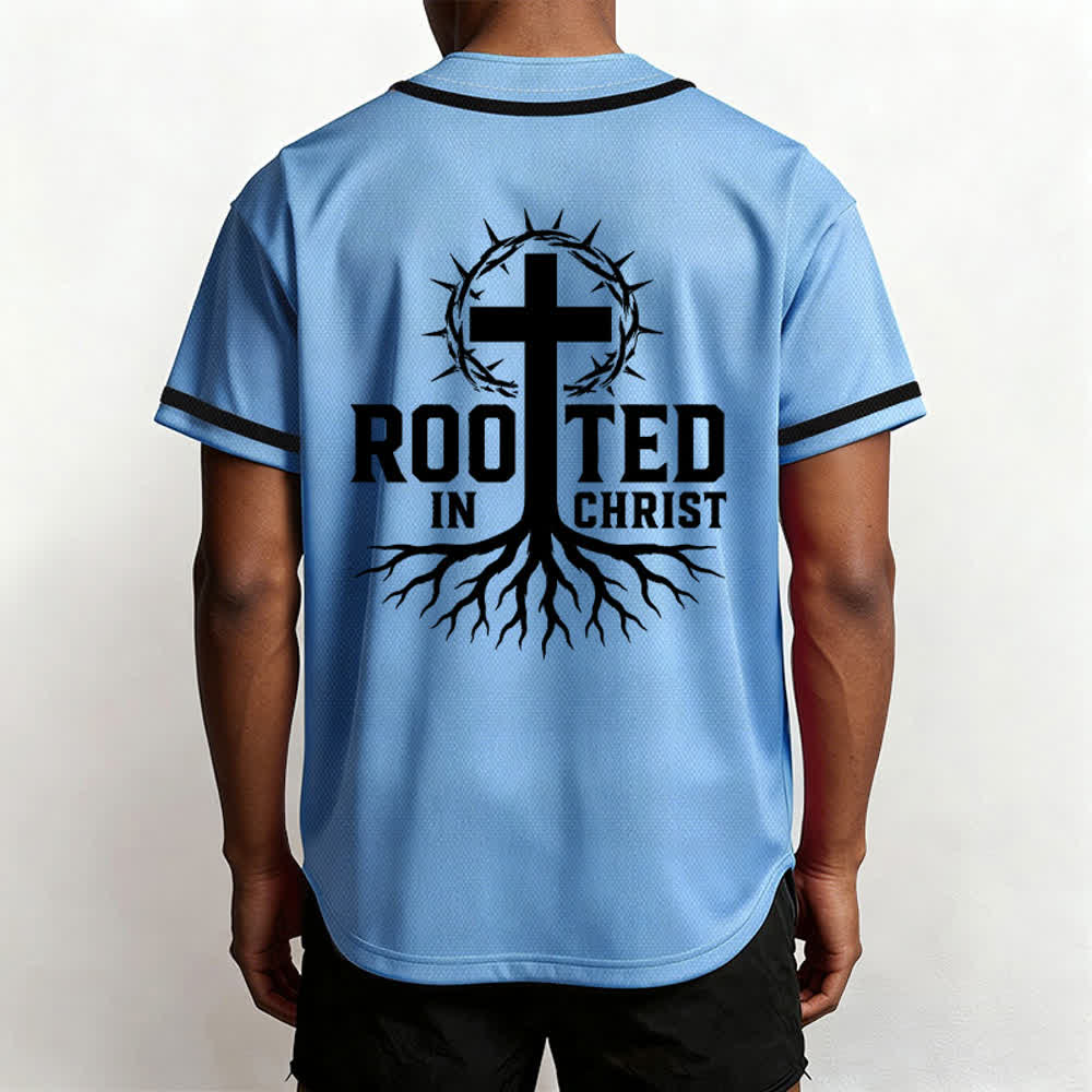 Christianartworkshop Rooted In Christ Black Button Up Baseball Jersey - image 48