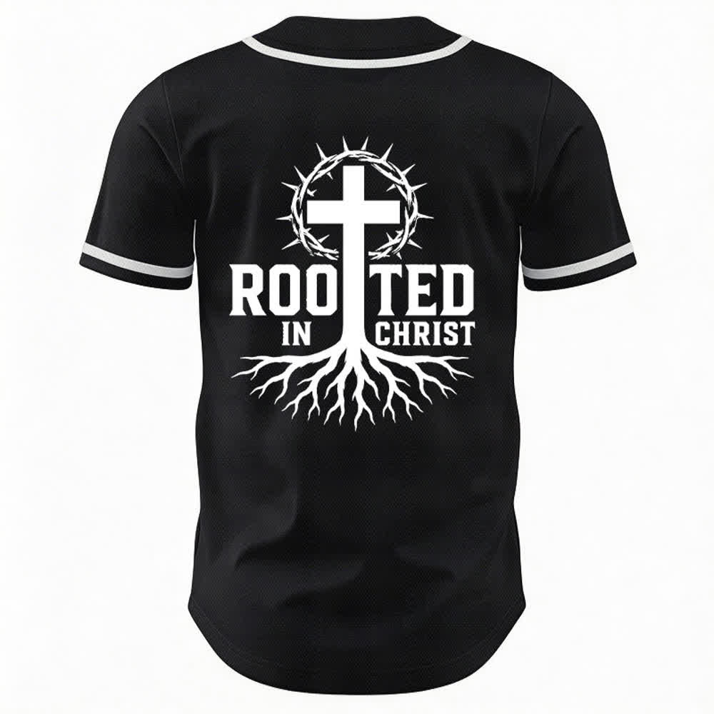 Christianartworkshop Rooted In Christ Black Button Up Baseball Jersey - image 1