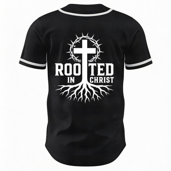 Christianartworkshop Rooted In Christ Black Button Up Baseball Jersey - image 1