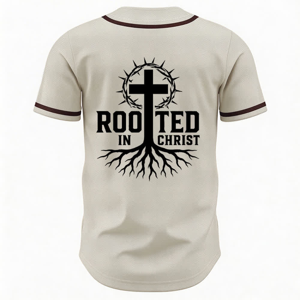 Christianartworkshop Rooted In Christ Black Button Up Baseball Jersey - image 8