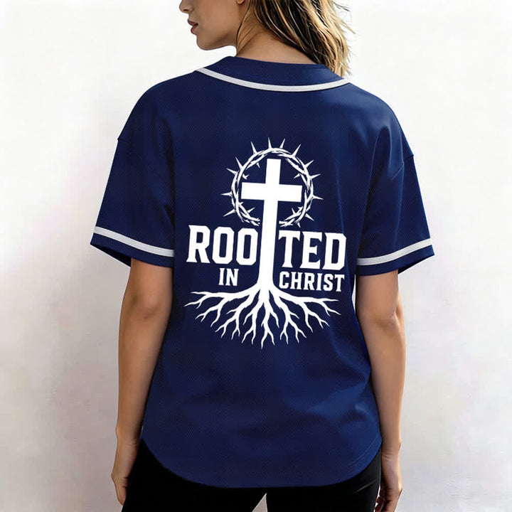 Christianartworkshop Rooted In Christ Black Button Up Baseball Jersey - image 52