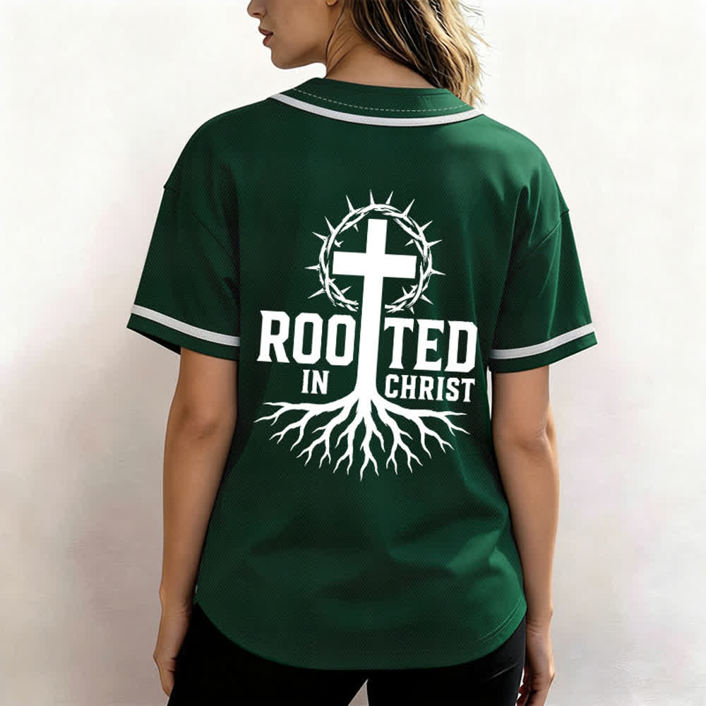 Christianartworkshop Rooted In Christ Black Button Up Baseball Jersey - image 31