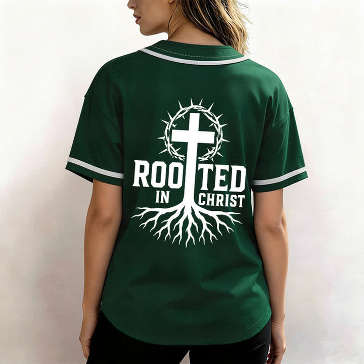 Christianartworkshop Rooted In Christ Black Button Up Baseball Jersey - image 31