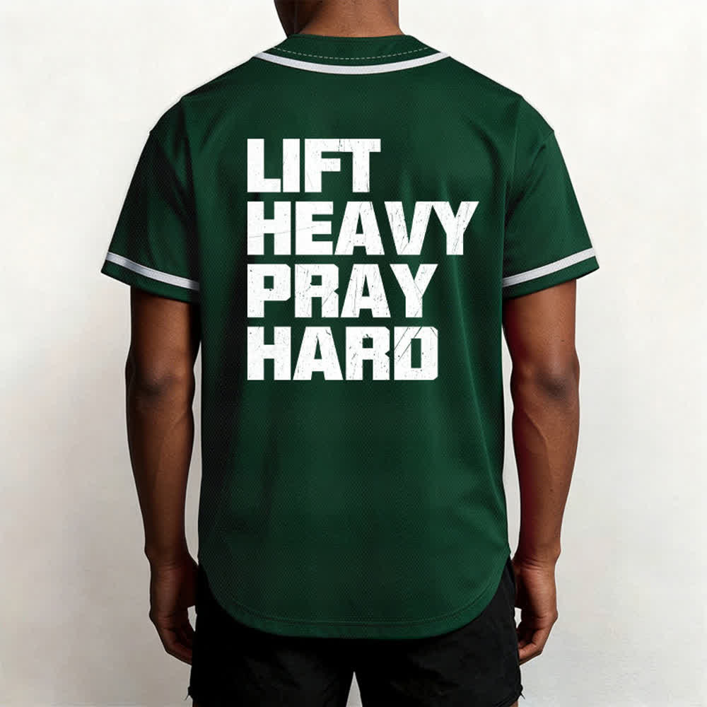 Christianartworkshop Lift Heavy Pray Hard Navy Baseball Jersey - image 19