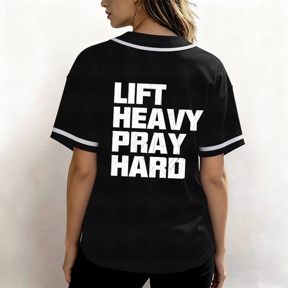 Christianartworkshop Lift Heavy Pray Hard Navy Baseball Jersey - image 31