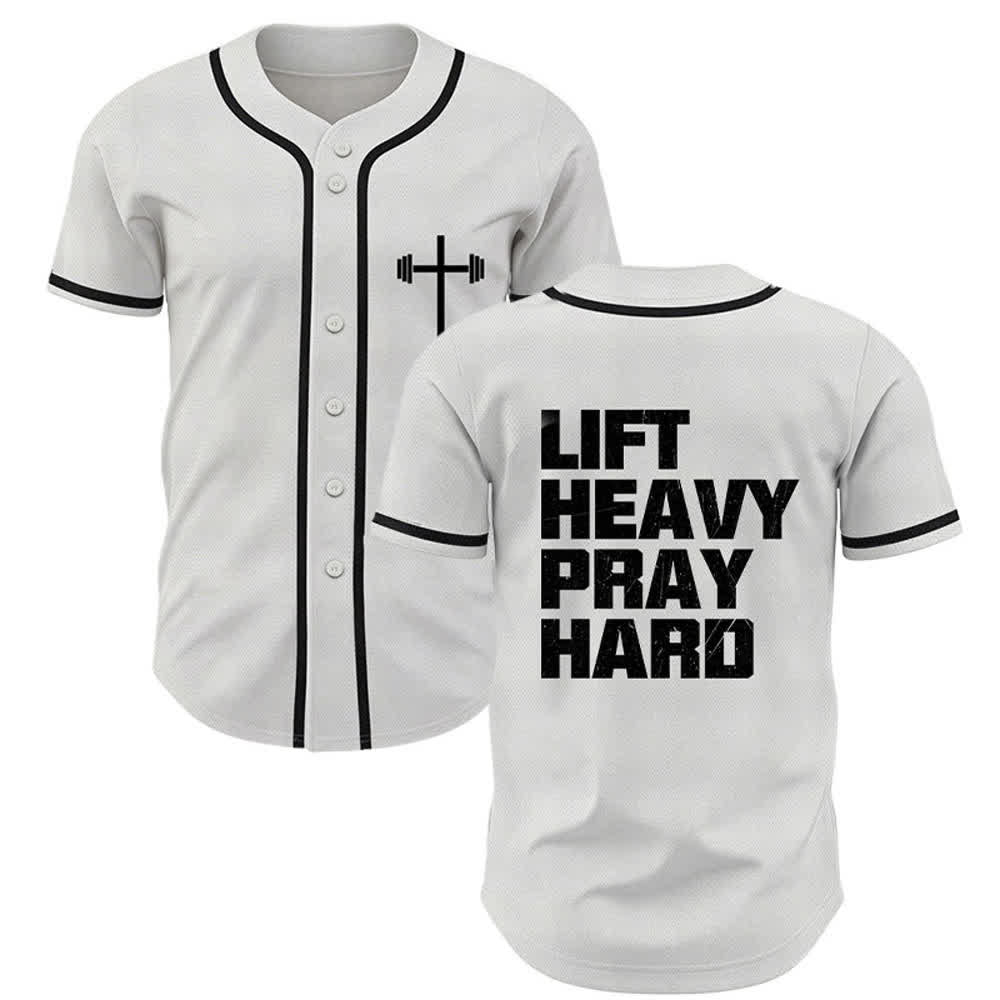 Christianartworkshop Lift Heavy Pray Hard Navy Baseball Jersey - White - 5XL - image 7