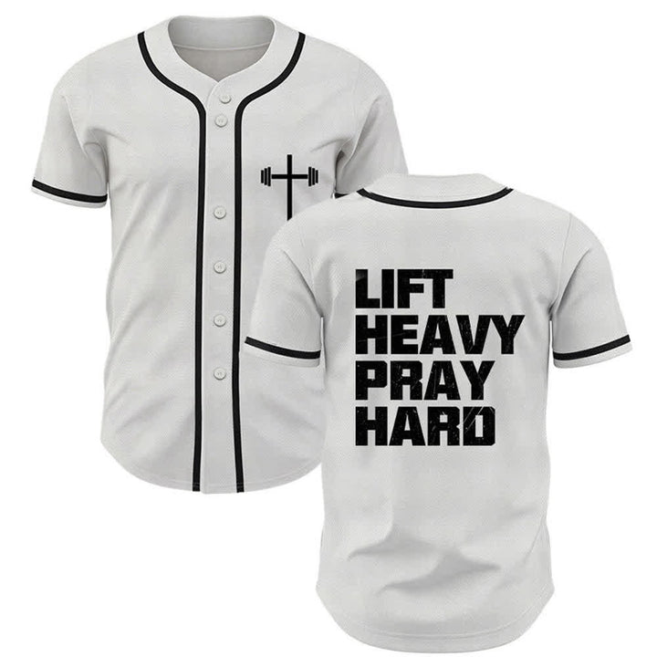 Christianartworkshop Lift Heavy Pray Hard Navy Baseball Jersey - White - 5XL - image 7