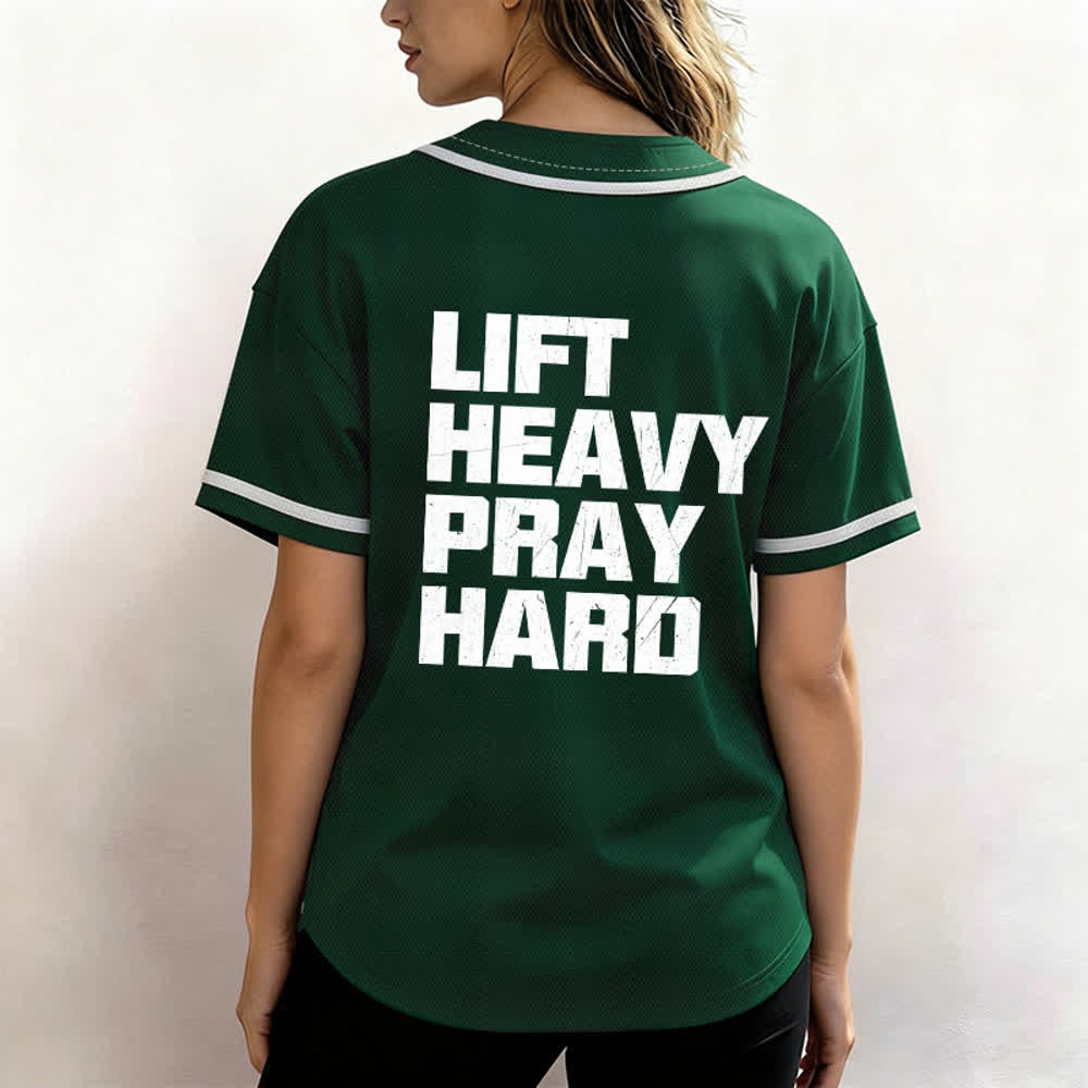 Christianartworkshop Lift Heavy Pray Hard Navy Baseball Jersey - image 17