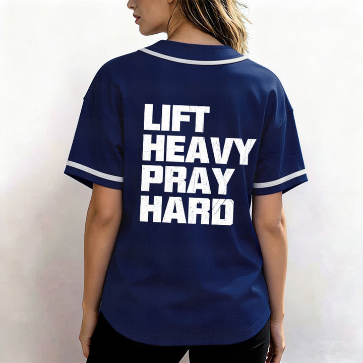 Christianartworkshop Lift Heavy Pray Hard Navy Baseball Jersey - image 3