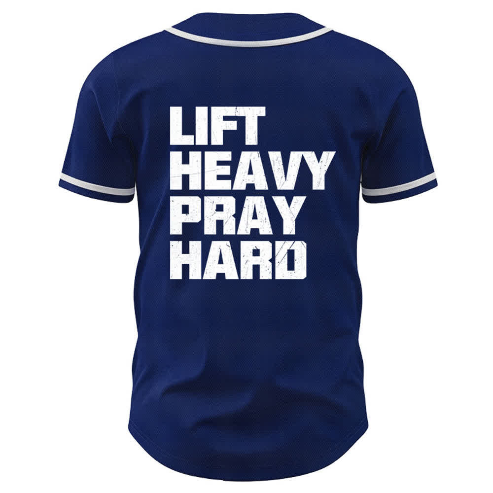 Christianartworkshop Lift Heavy Pray Hard Navy Baseball Jersey - image 1