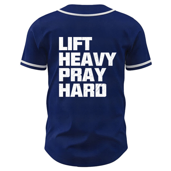 Christianartworkshop Lift Heavy Pray Hard Navy Baseball Jersey - image 1
