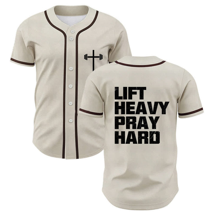 Christianartworkshop Lift Heavy Pray Hard Navy Baseball Jersey - Beige - 5XL - image 35