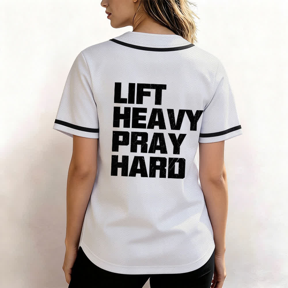 Christianartworkshop Lift Heavy Pray Hard Navy Baseball Jersey - image 10