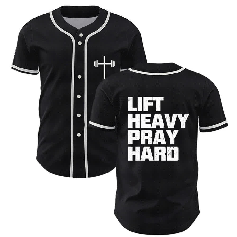 Christianartworkshop Lift Heavy Pray Hard Navy Baseball Jersey - Black - 5XL - image 28