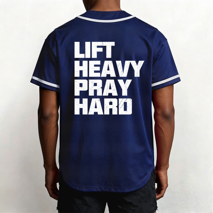 Christianartworkshop Lift Heavy Pray Hard Navy Baseball Jersey - image 5