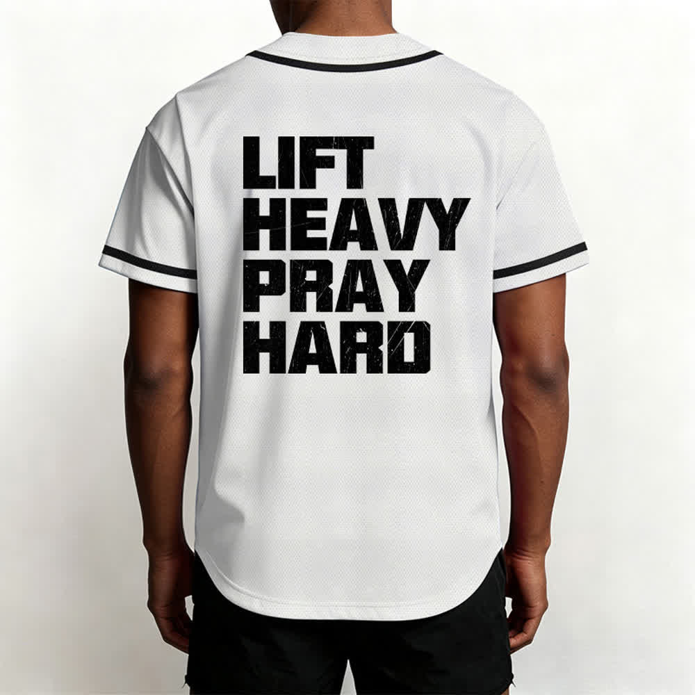 Christianartworkshop Lift Heavy Pray Hard Navy Baseball Jersey - image 12