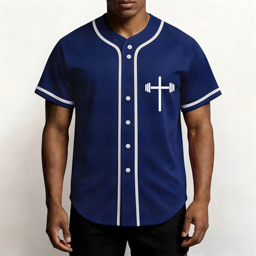 Christianartworkshop Lift Heavy Pray Hard Navy Baseball Jersey - image 6
