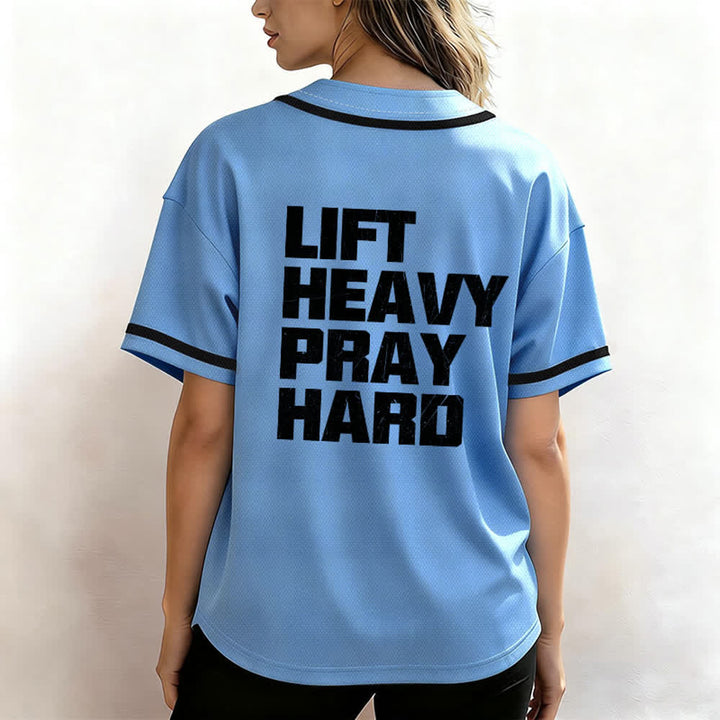 Christianartworkshop Lift Heavy Pray Hard Navy Baseball Jersey - image 45
