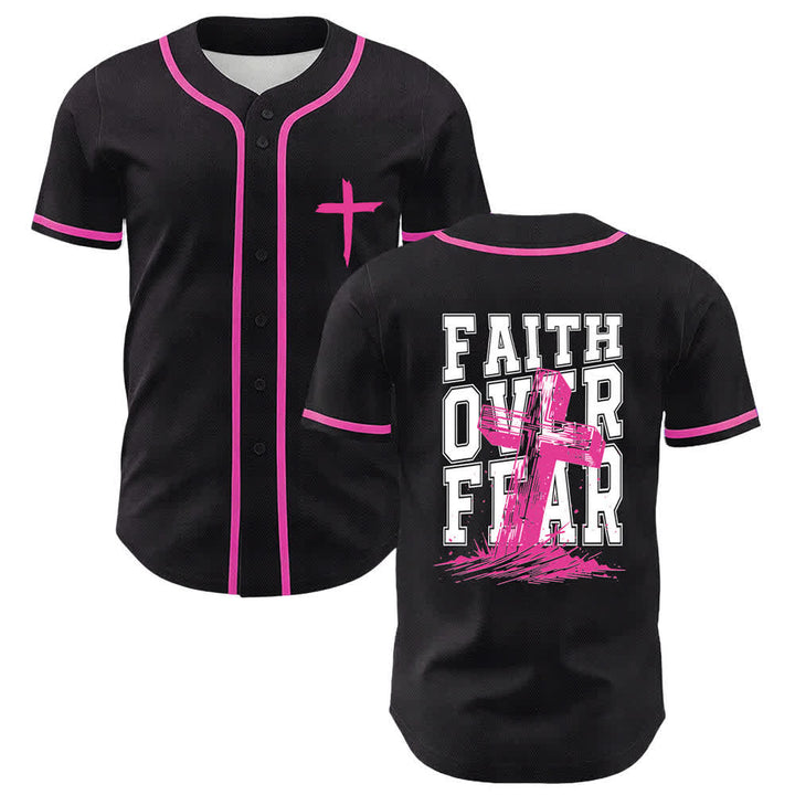 Christianartworkshop Faith Over Fear Cross Contrast Trim Baseball Jersey - Pink - 5XL - image 7