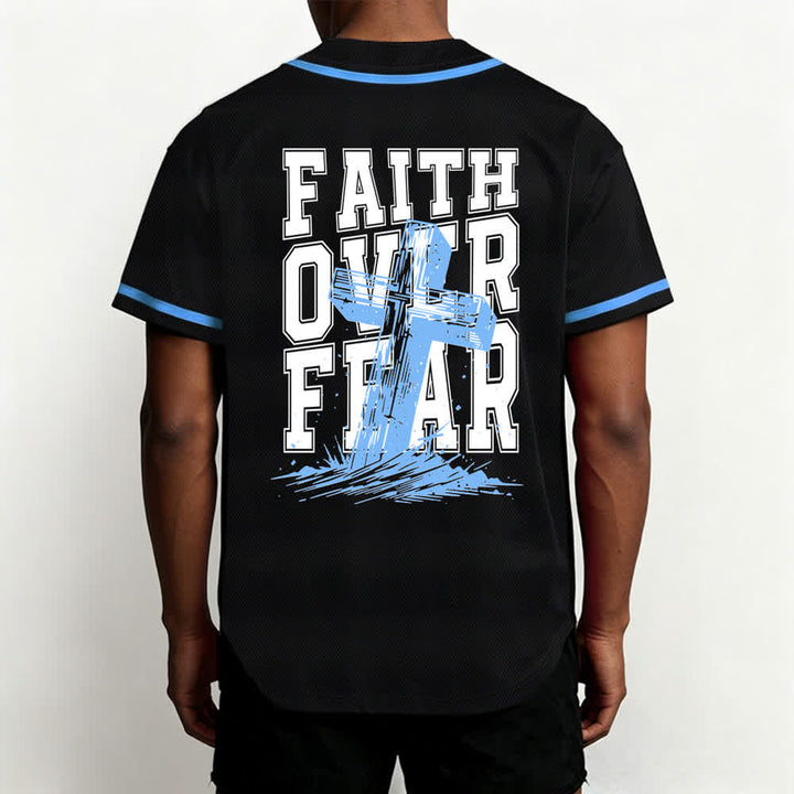 Christianartworkshop Faith Over Fear Cross Contrast Trim Baseball Jersey - image 19