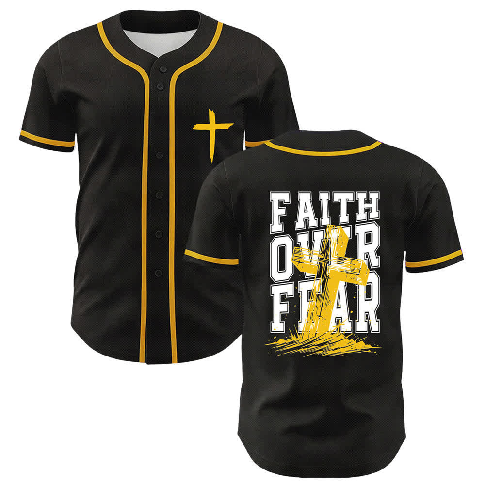 Christianartworkshop Faith Over Fear Cross Contrast Trim Baseball Jersey - Yellow - 5XL - image 56
