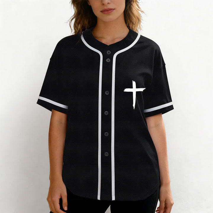 Christianartworkshop Faith Over Fear Cross Contrast Trim Baseball Jersey - image 4
