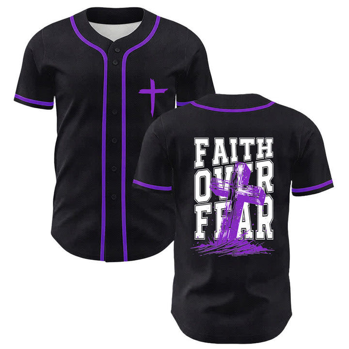 Christianartworkshop Faith Over Fear Cross Contrast Trim Baseball Jersey - Purple - 5XL - image 49