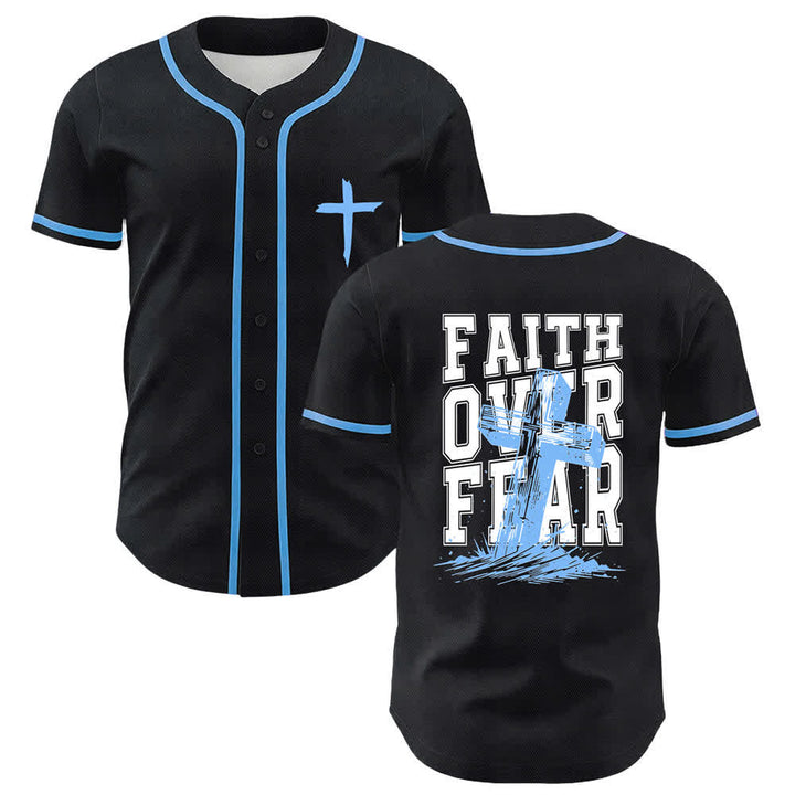 Christianartworkshop Faith Over Fear Cross Contrast Trim Baseball Jersey - Sky Blue - 5XL - image 14