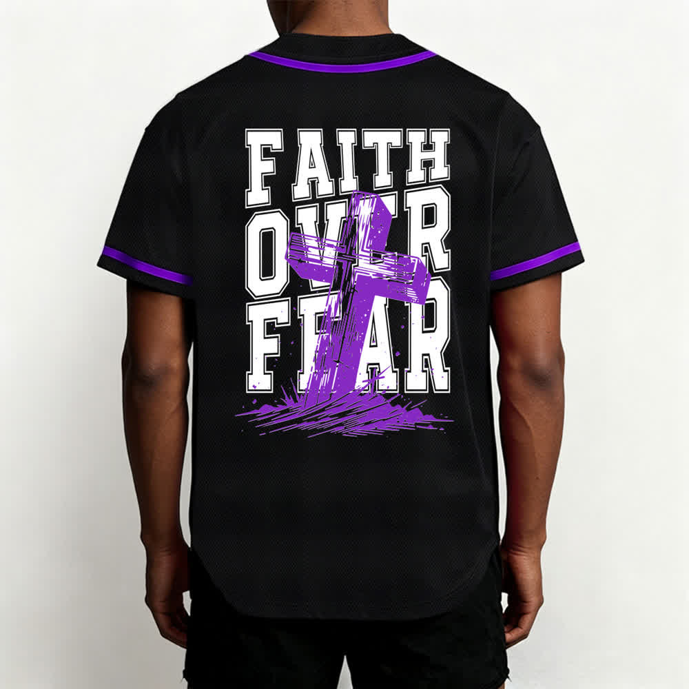 Christianartworkshop Faith Over Fear Cross Contrast Trim Baseball Jersey - image 54