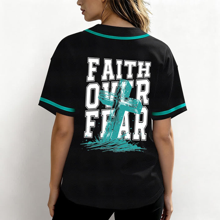 Christianartworkshop Faith Over Fear Cross Contrast Trim Baseball Jersey - image 31