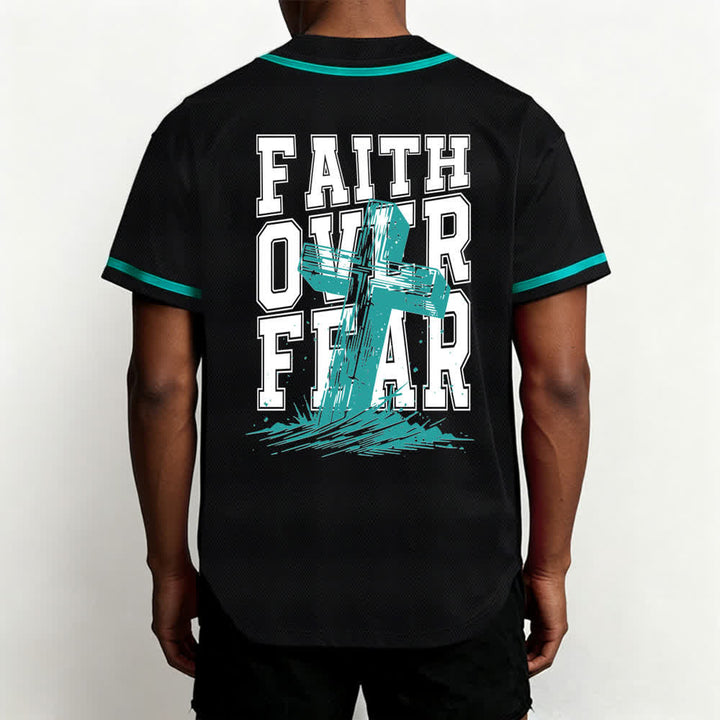 Christianartworkshop Faith Over Fear Cross Contrast Trim Baseball Jersey - image 33