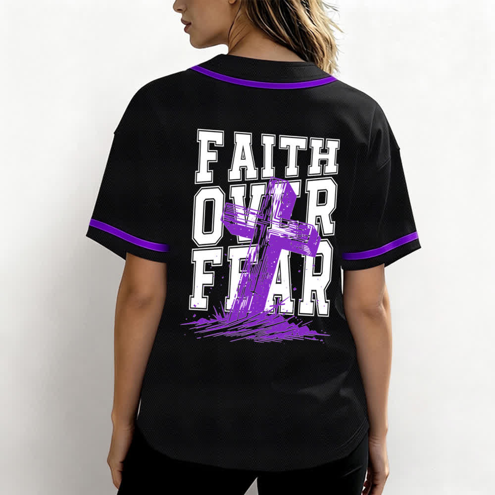 Christianartworkshop Faith Over Fear Cross Contrast Trim Baseball Jersey - image 52