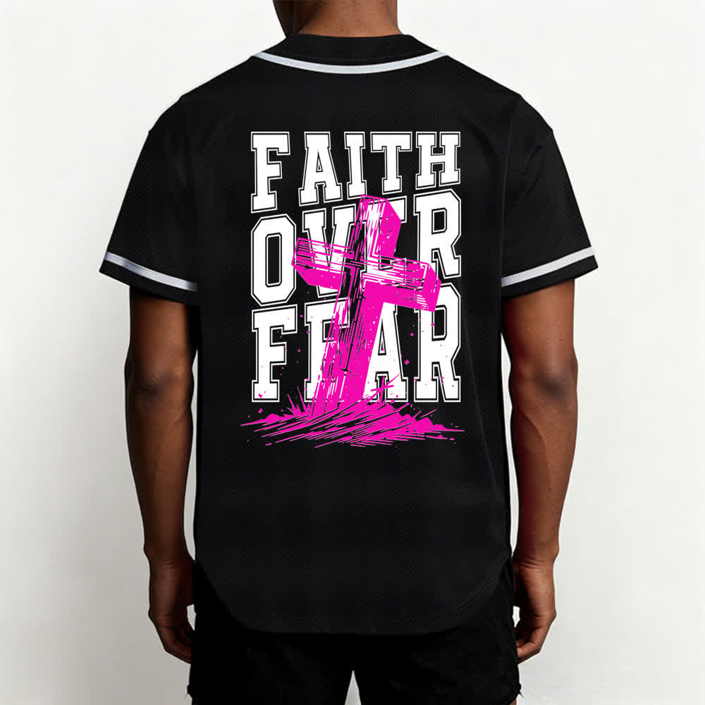 Christianartworkshop Faith Over Fear Cross Contrast Trim Baseball Jersey - image 5