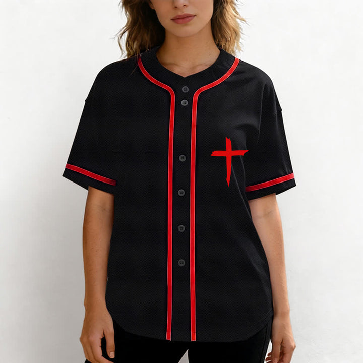 Christianartworkshop Faith Over Fear Cross Contrast Trim Baseball Jersey - image 24