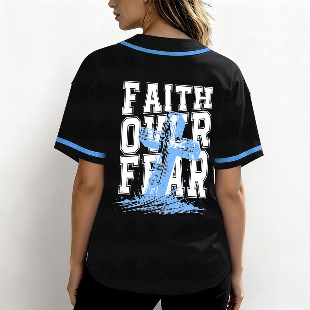 Christianartworkshop Faith Over Fear Cross Contrast Trim Baseball Jersey - image 17