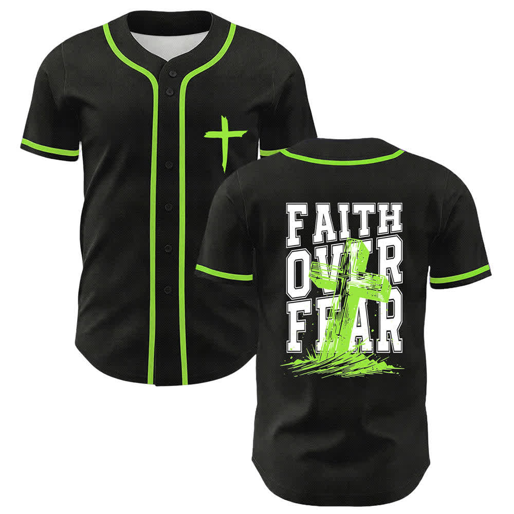 Christianartworkshop Faith Over Fear Cross Contrast Trim Baseball Jersey - Green - 5XL - image 35