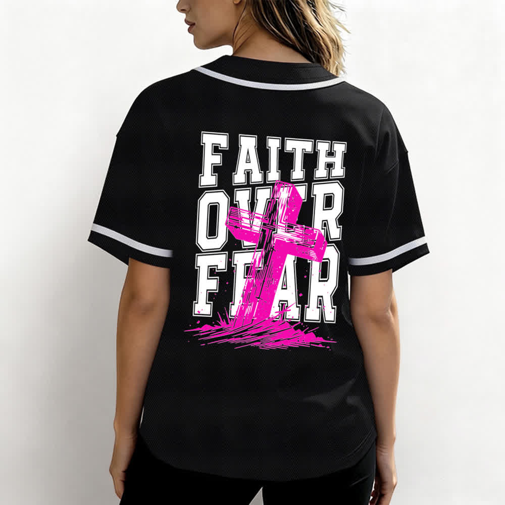 Christianartworkshop Faith Over Fear Cross Contrast Trim Baseball Jersey - image 3