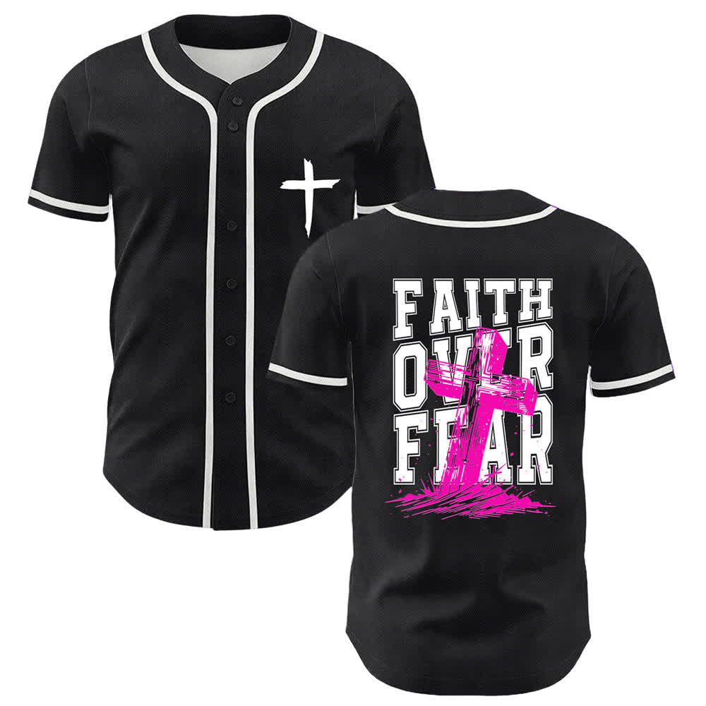 Christianartworkshop Faith Over Fear Cross Contrast Trim Baseball Jersey - White - 5XL - image 0