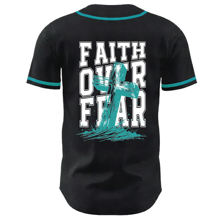 Christianartworkshop Faith Over Fear Cross Contrast Trim Baseball Jersey - image 29