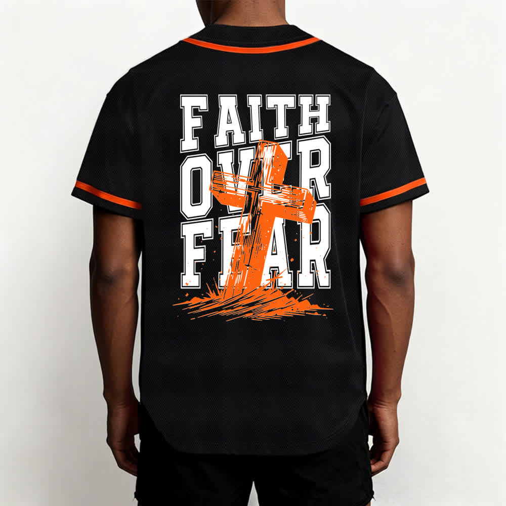 Christianartworkshop Faith Over Fear Cross Contrast Trim Baseball Jersey - image 47